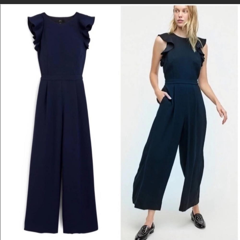 NEW J Crew Ruffle Sleeve Navy Wide Leg Jumpsuit - Picture 14 of 14